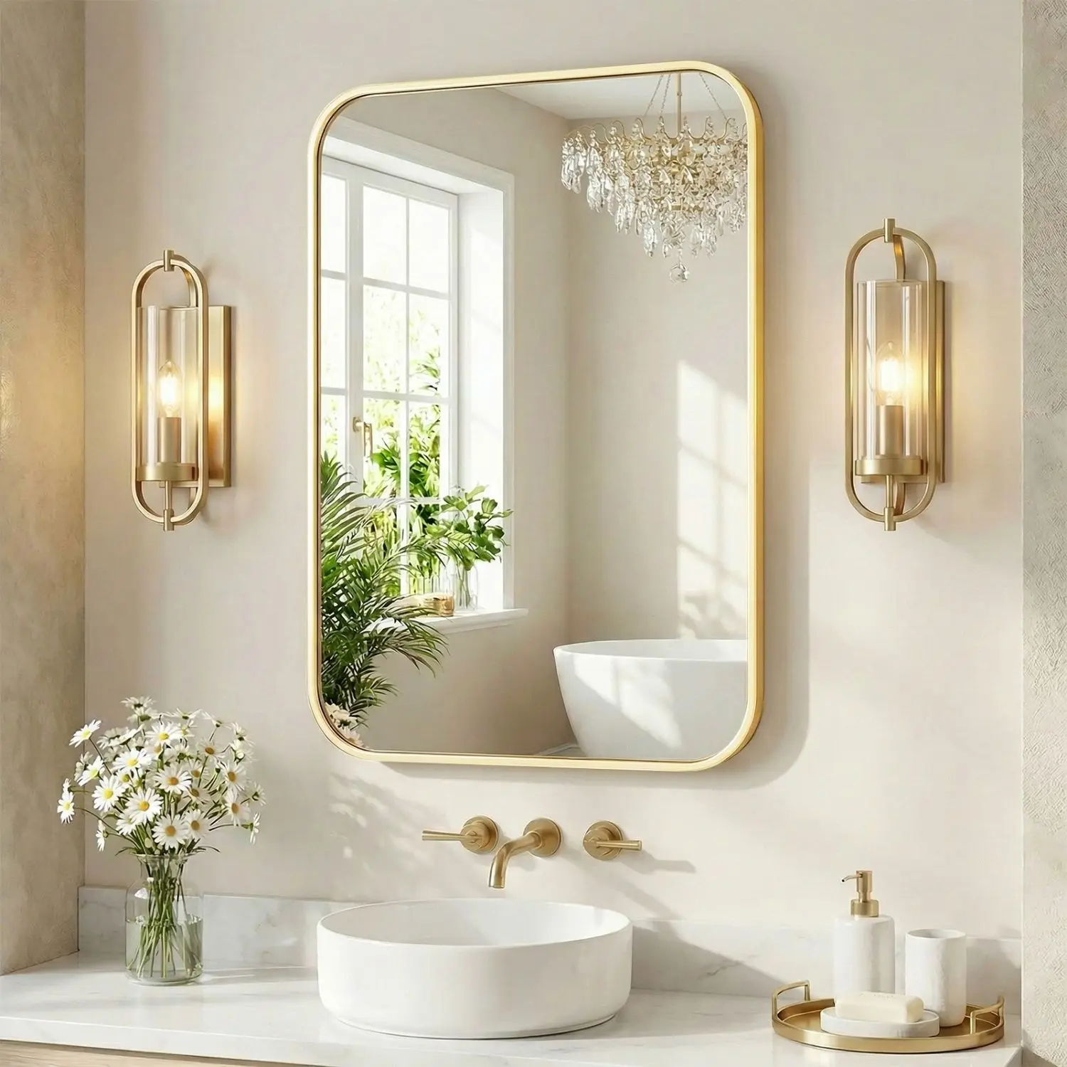 Rounded Corner Square Mirror, Aluminum Framed Wall Mounted Tempered Glass, for Bathroom Vanity, Bedroom, Living Room
Rounded Corner Square Mirror, Aluminum Framed Wall Mounted Tempered Glass, for Bathroom Vanity, Bedroom, Living Room