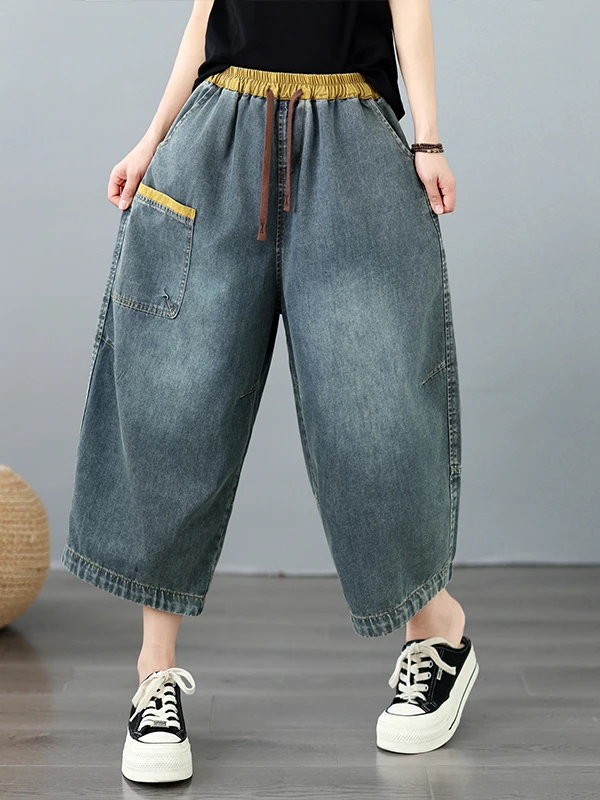 Loose Color Block Elastic Waist Wide Leg Jeans Nine Points Casual Cotton Trousers for Women Summer 2026 Printed Denim Pants
Loose Color Block Elastic Waist Wide Leg Jeans Nine Points Casual Cotton Trousers for Women Summer 2026 Printed Denim Pants