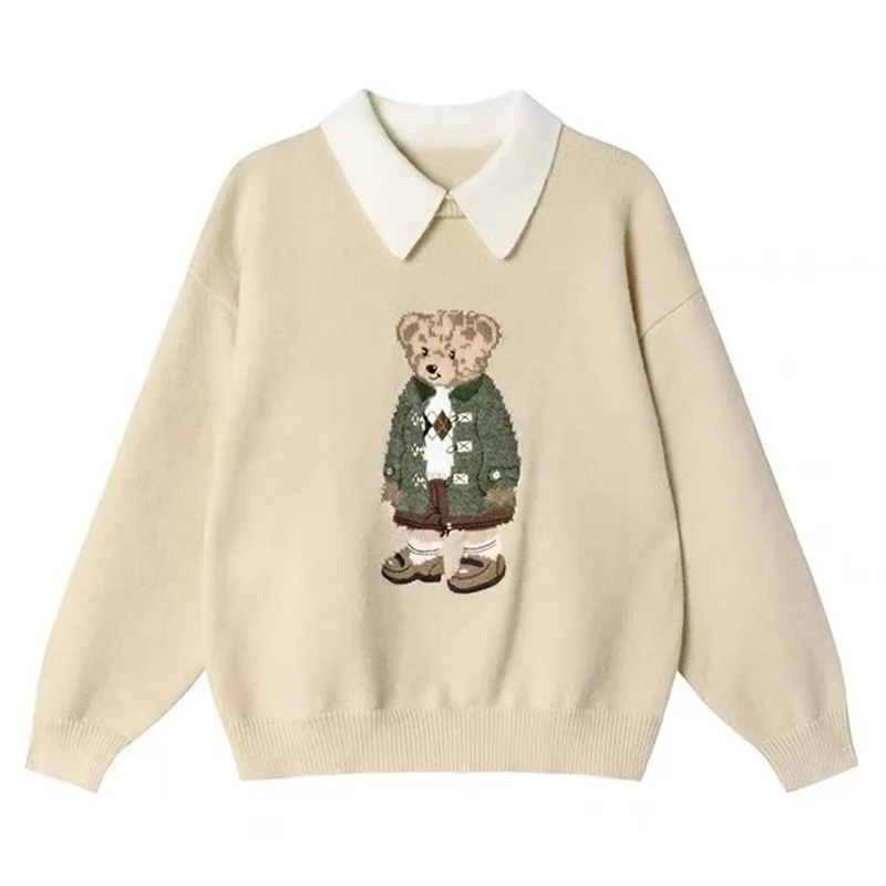 Korean Preppy Bear Embroidery Jumper Sweater Winter Apricot Navy POLO Collar Knit Pullover Long Sleeve Y2K TOP Harajuku Students
Korean Preppy Bear Embroidery Jumper Sweater Winter Apricot Navy POLO Collar Knit Pullover Long Sleeve Y2K TOP Harajuku Students