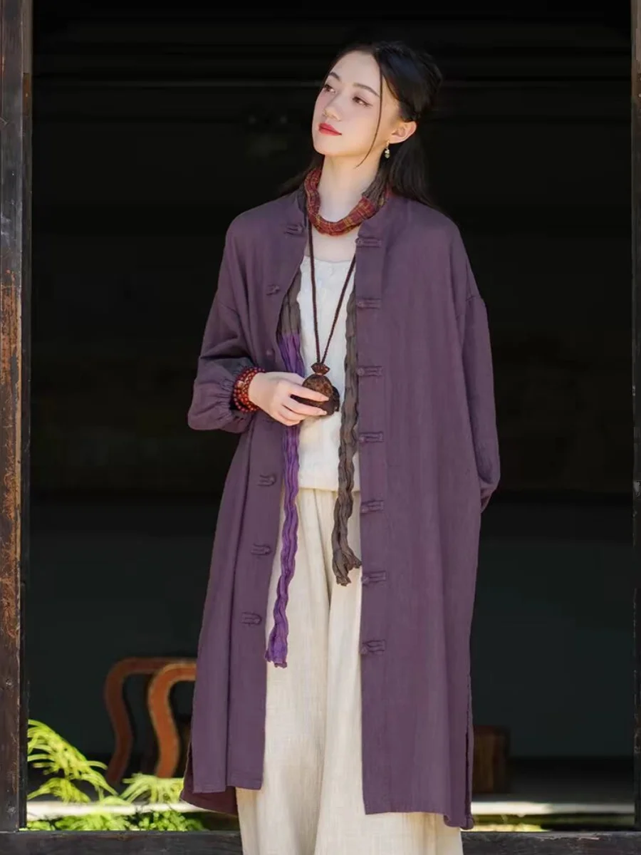 Chinese Sle Cotton Linen Long Sve Coat Casual Top Button Design Mid-Length Outerwear for Women Autumn Season Zen Spirit
Chinese Sle Cotton Linen Long Sve Coat Casual Top Button Design Mid-Length Outerwear for Women Autumn Season Zen Spirit