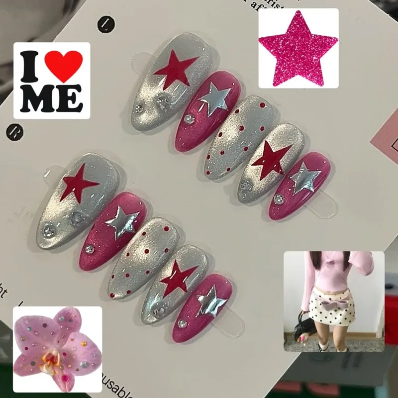 24PCS Y2k Rose Pink Almond Press on Nails Full Cover Red Star Polka Dot Shiny Cat Eye French Fake Nails for Women Girls Wearable
24PCS Y2k Rose Pink Almond Press on Nails Full Cover Red Star Polka Dot Shiny Cat Eye French Fake Nails for Women Girls Wearable