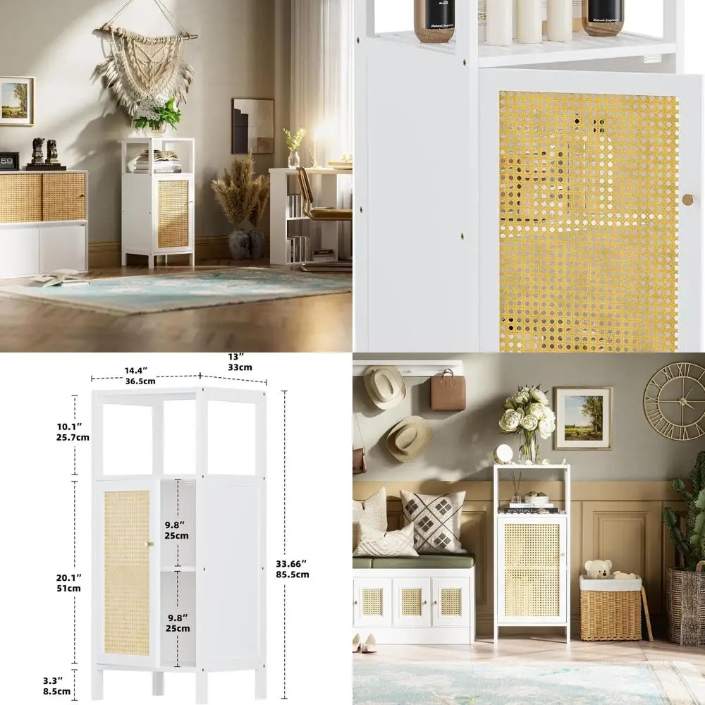 Freestanding Bamboo Bathroom Cabinet with Rattan Doors for Small Spaces, White
Freestanding Bamboo Bathroom Cabinet with Rattan Doors for Small Spaces, White