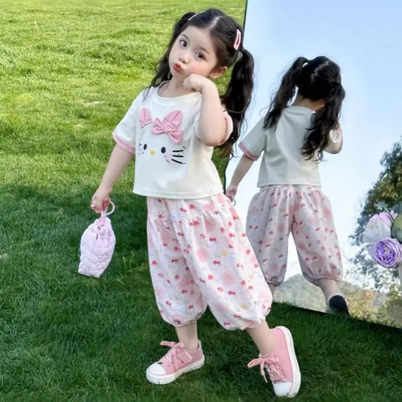 Sanrio Kit Girl Cotton Pajama Set Hello Kitty Kawaii Anime Summer Round Neck Short Sleeve Trousers 2-Piece Set Children's Wear
Sanrio Kit Girl Cotton Pajama Set Hello Kitty Kawaii Anime Summer Round Neck Short Sleeve Trousers 2-Piece Set Children's Wear