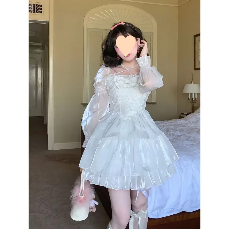 2025 Summer Japanese Korean Sweet Fairy Lolita Dress Women White Mesh Elegant Princess Dress Female Bow Evening Party Dress
2025 Summer Japanese Korean Sweet Fairy Lolita Dress Women White Mesh Elegant Princess Dress Female Bow Evening Party Dress