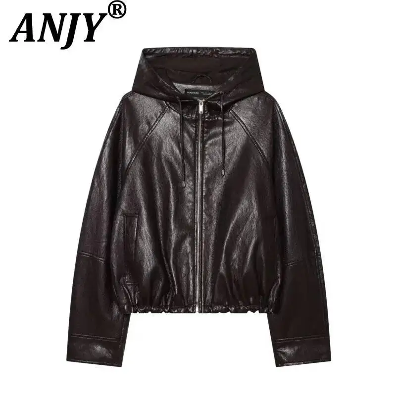 ANJY Spring Autumn New Women Dark Style Loose Casual Imitation Leather Hooded Jacket Trend Fashion Elastic Waist Ins Coat A24560
ANJY Spring Autumn New Women Dark Style Loose Casual Imitation Leather Hooded Jacket Trend Fashion Elastic Waist Ins Coat A24560