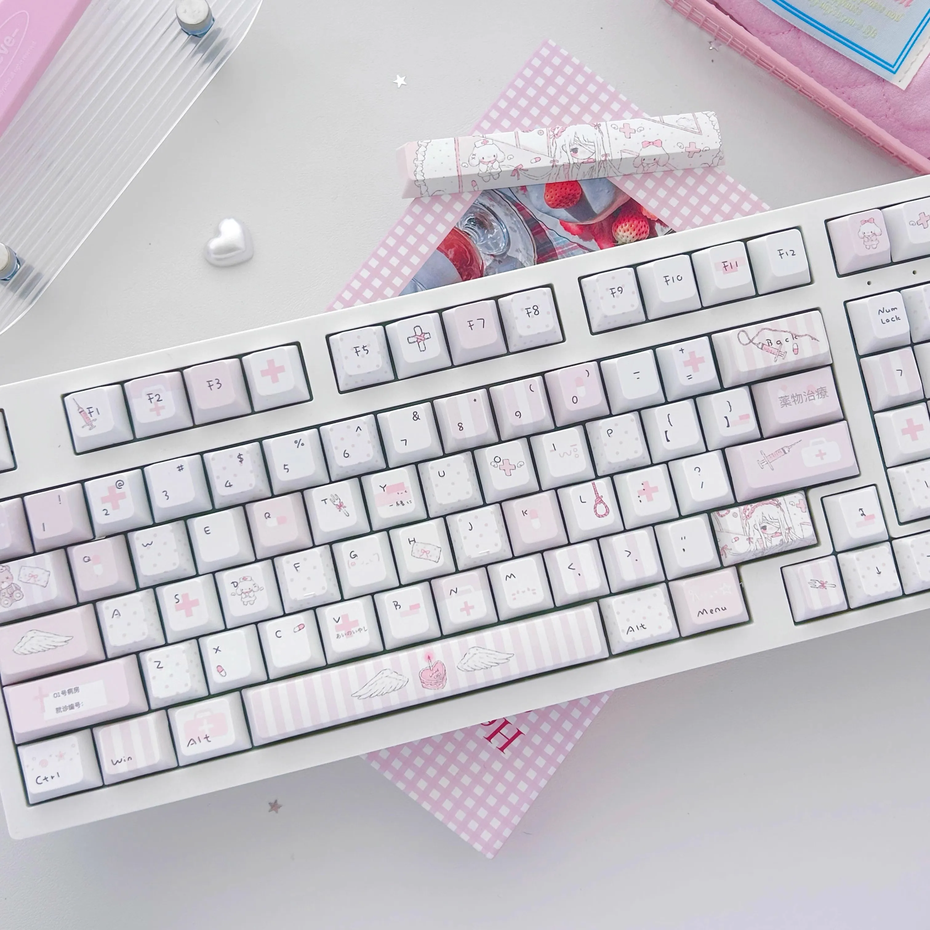 Pink Angel Therapy Room Theme Keycaps White PBT Dye Cherry Profile Custom Gaming Keyboard Cap for Mechanical Keyboard Gifts
Pink Angel Therapy Room Theme Keycaps White PBT Dye Cherry Profile Custom Gaming Keyboard Cap for Mechanical Keyboard Gifts