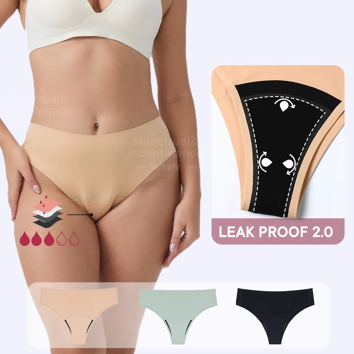 Women's Menstrual Panties Leakproof Reusable High Absorbency Menstrual Underwear Seamless Period Sanitary Pants 
Women's Menstrual Panties Leakproof Reusable High Absorbency Menstrual Underwear Seamless Period Sanitary Pants