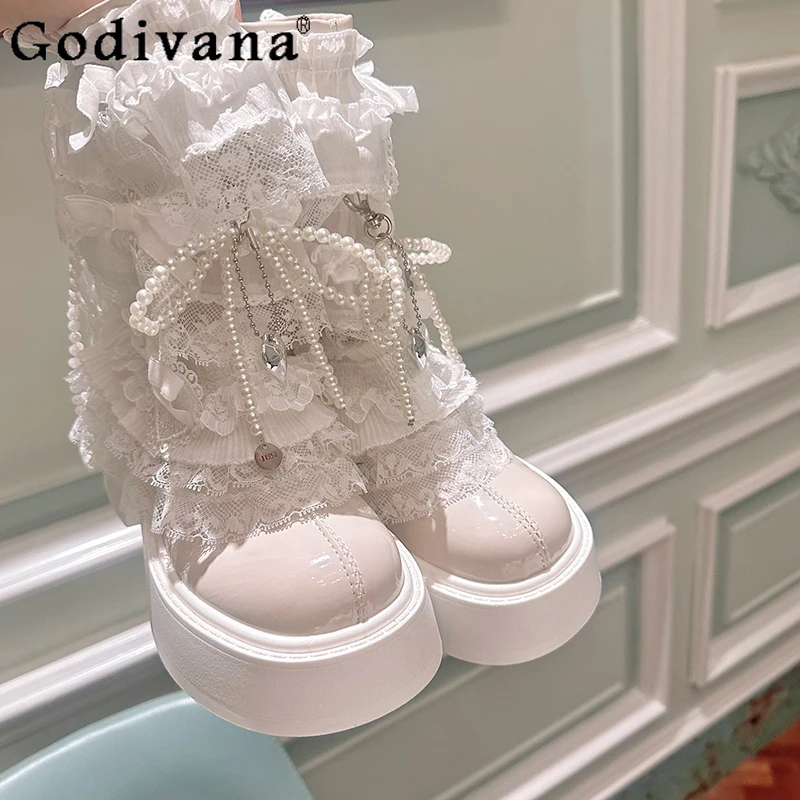 Lace Patent Leather White Lolita Boots Women's Original Japanese Style Pearl Shoes Female Sweet High Heel Thick Sole Shoes
Lace Patent Leather White Lolita Boots Women's Original Japanese Style Pearl Shoes Female Sweet High Heel Thick Sole Shoes