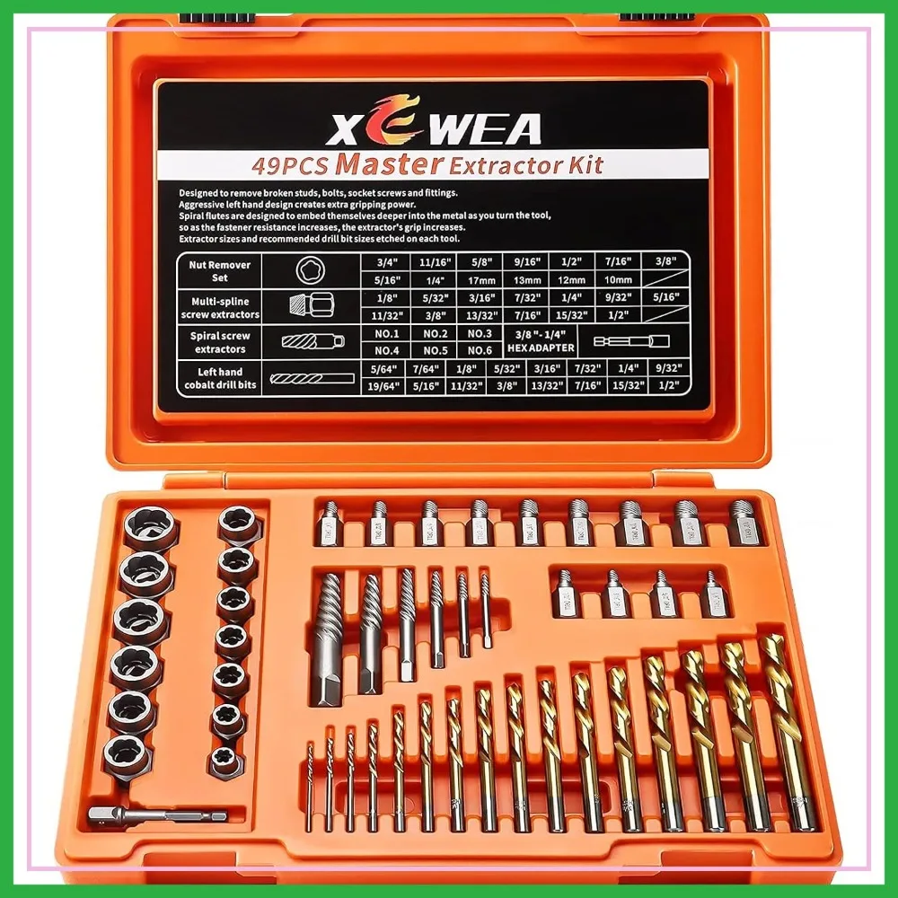 49PCS Screw & Bolt Extractor Set with Left Hand Drill Bits, Broken Bolt Remover Tools for Damaged Bolts
49PCS Screw & Bolt Extractor Set with Left Hand Drill Bits, Broken Bolt Remover Tools for Damaged Bolts