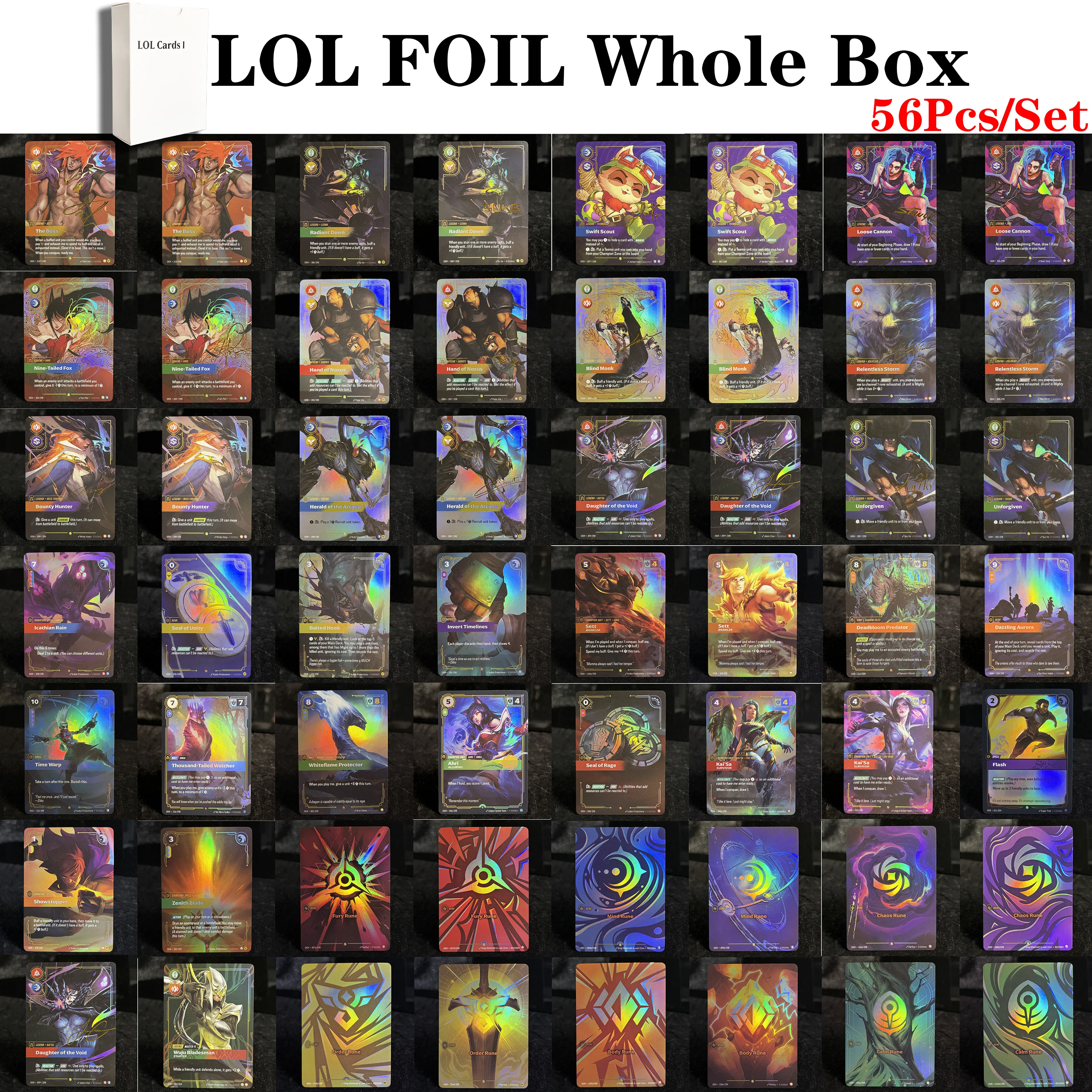 Riftbound FOIL Whole Box TCG 56Pcs/Set Champion Unit Spell Token Kai'Sa Icathian Rain Ahri Flash Sett Collention Proxy Cards
Riftbound FOIL Whole Box TCG 56Pcs/Set Champion Unit Spell Token Kai'Sa Icathian Rain Ahri Flash Sett Collention Proxy Cards
