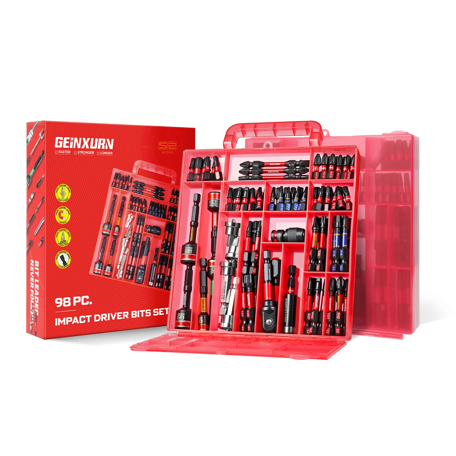 Geinxurn 98PCS 1”/2” Impact Screwdriver Bits Set, Magnetic Driver Bits Tips,Drywall Screw Setter with Storage Box Case
Geinxurn 98PCS 1”/2” Impact Screwdriver Bits Set, Magnetic Driver Bits Tips,Drywall Screw Setter with Storage Box Case