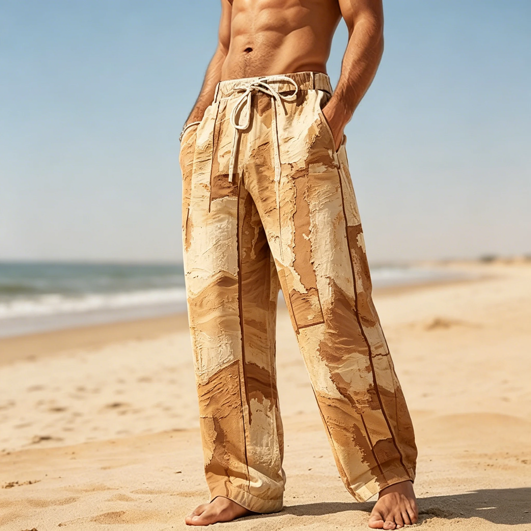 Men's Abstract Desert Camo Print Drawstring Wide Leg Pants, Casual Loose Trousers for Spring Summer Beach & Daily Wear
Men's Abstract Desert Camo Print Drawstring Wide Leg Pants, Casual Loose Trousers for Spring Summer Beach & Daily Wear
