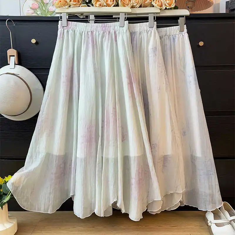 French Style Tie-dye Irregularity Skirts Women Summer Elastic High Waist Pleated Loose Mid Length Elegant Skirt Female Clothes
French Style Tie-dye Irregularity Skirts Women Summer Elastic High Waist Pleated Loose Mid Length Elegant Skirt Female Clothes