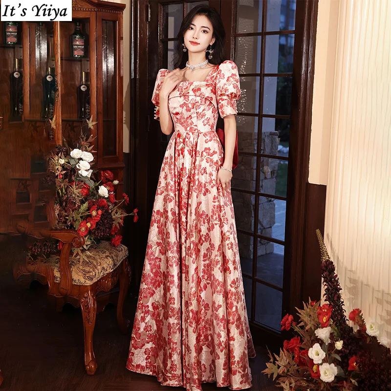 It's Yiiya Customized Evening Dress Jacquard Square Collar Short Sleeves Floor-Length A-Line Plus size Woman Party Formal Gowns
It's Yiiya Customized Evening Dress Jacquard Square Collar Short Sleeves Floor-Length A-Line Plus size Woman Party Formal Gowns
