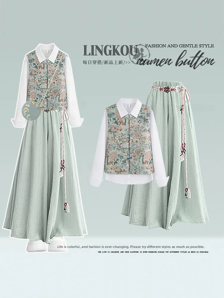 Anti-Aging Large Size Autumn Winter Embroidered Set Women's Casual Base Layer Shirt Slimming Skirt Pants Three-Piece Suit
Anti-Aging Large Size Autumn Winter Embroidered Set Women's Casual Base Layer Shirt Slimming Skirt Pants Three-Piece Suit