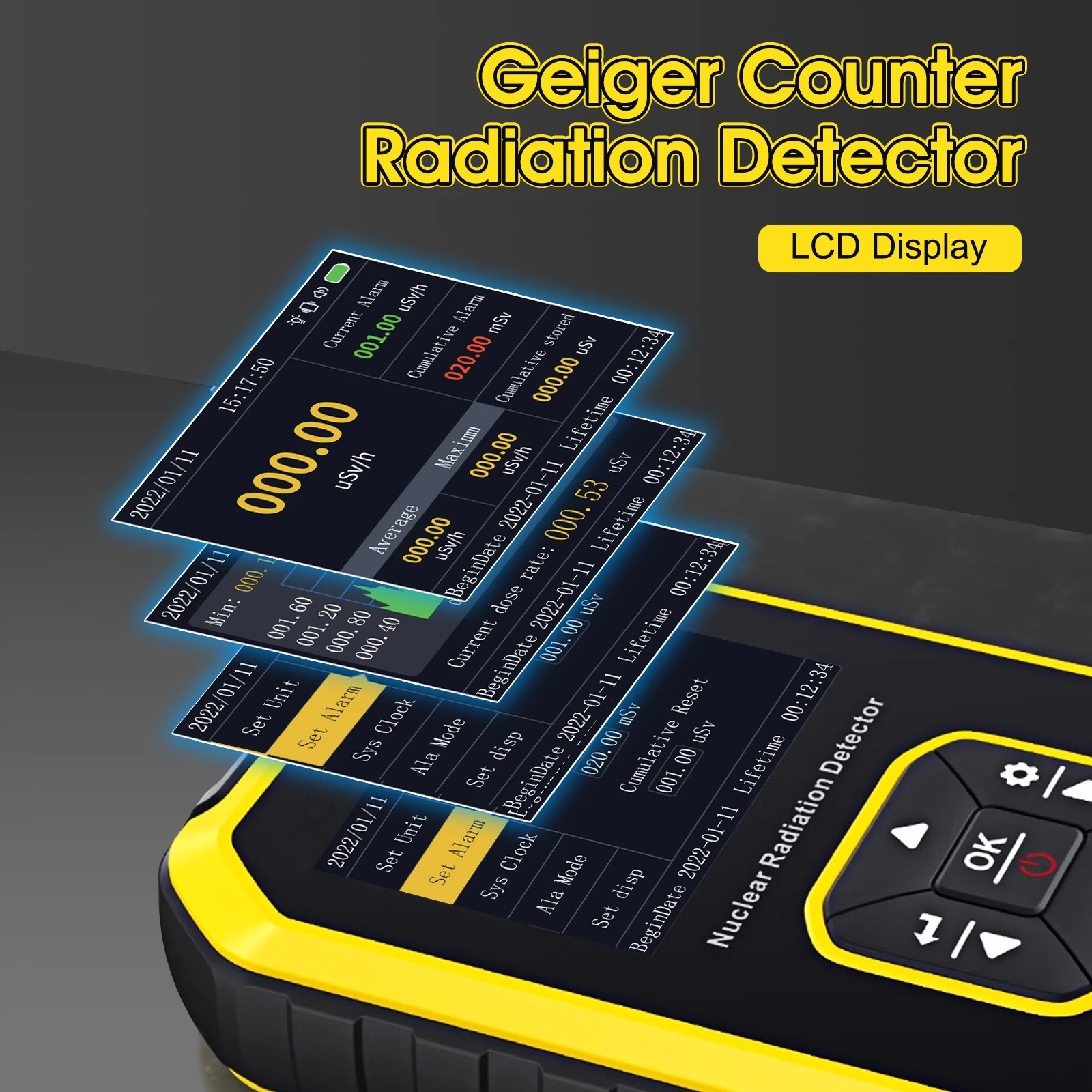 Handheld Nuclear Radiation Detector, Geiger Counter with LCD Display, 3 Alarm Modes for Beta Gamma X-Ray Radiation Monitoring
Handheld Nuclear Radiation Detector, Geiger Counter with LCD Display, 3 Alarm Modes for Beta Gamma X-Ray Radiation Monitoring