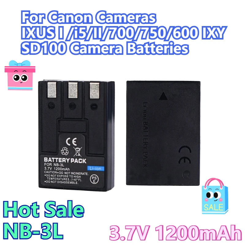 2PCS 3.7V 1200mAh NB-3L Digital Battery For Canon Cameras IXUS I/i5/II/700/750/600 IXY SD100 Camera Batteries
2PCS 3.7V 1200mAh NB-3L Digital Battery For Canon Cameras IXUS I/i5/II/700/750/600 IXY SD100 Camera Batteries