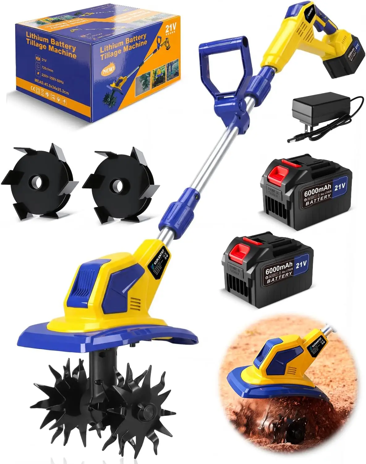 21V Cordless Tiller Cultivator 720RPM Electric Tiller with 2 6 0Ah Batteries Extra Weeding Wheel 9 0 Tilling Width 6 7 Depth
21V Cordless Tiller Cultivator 720RPM Electric Tiller with 2 6 0Ah Batteries Extra Weeding Wheel 9 0 Tilling Width 6 7 Depth