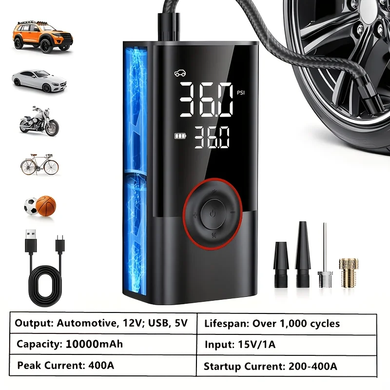 Cordless Digital Air Compressor, Portable Tire Inflator Pump With 150PSI High Pressure For Car, Motorcycle, Bike, SUV, Truck - Auto Emergency Kit, Camping Travel Gift For Men, Dad
Cordless Digital Air Compressor, Portable Tire Inflator Pump With 150PSI High Pressure For Car, Motorcycle, Bike, SUV, Truck - Auto Emergency Kit, Camping Travel Gift For Men, Dad