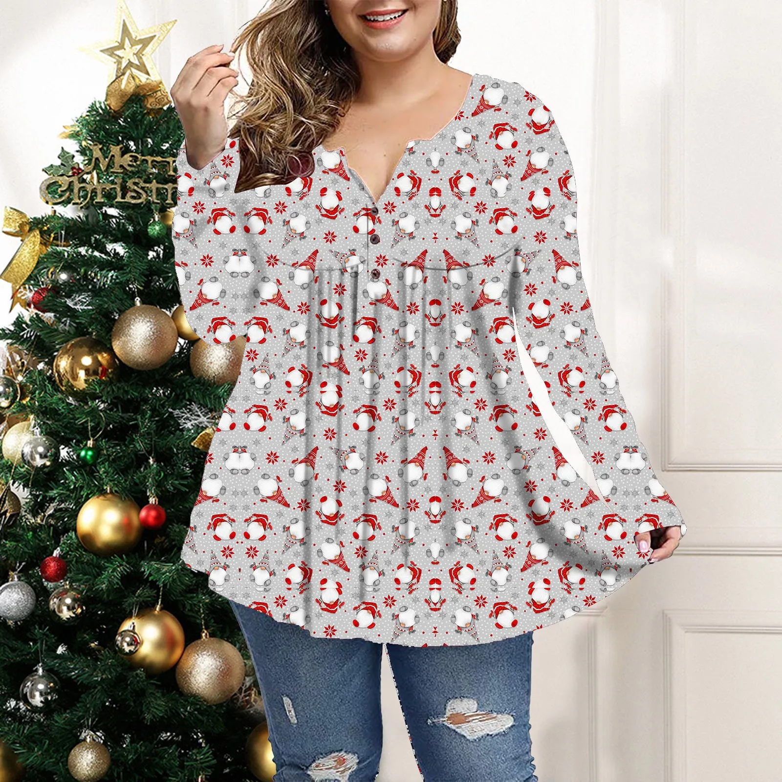 Autumn Christmas Plus Size Blousetops For Women Long Sleeve Cute Christmas Gnome Print T Shirt Pleated Work Casual T-Shirt
Autumn Christmas Plus Size Blousetops For Women Long Sleeve Cute Christmas Gnome Print T Shirt Pleated Work Casual T-Shirt