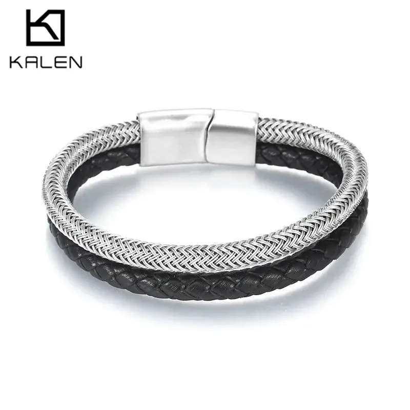 Stainless Steel Double-Stranded Leather Bracelet for Men with Magnetic Clasp Charm Hip Hop Mesh Chain Trend Jewelry Boy Gift
Stainless Steel Double-Stranded Leather Bracelet for Men with Magnetic Clasp Charm Hip Hop Mesh Chain Trend Jewelry Boy Gift