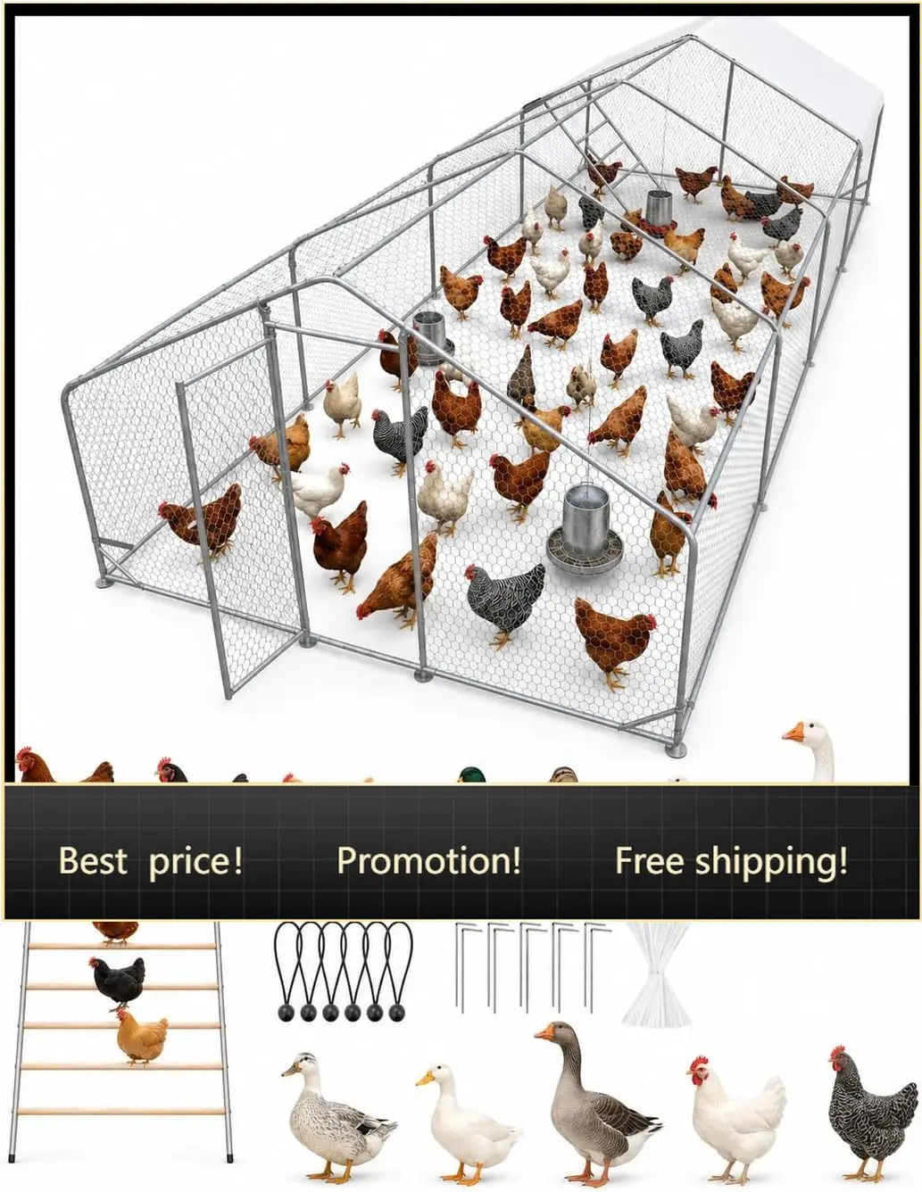 Large Metal Chicken Coop for 40-50 Chickens, Walk-in Heavy Duty Poultry Cage with Elevated Roosting Perch, Thickened Steel Frame
Large Metal Chicken Coop for 40-50 Chickens, Walk-in Heavy Duty Poultry Cage with Elevated Roosting Perch, Thickened Steel Frame
