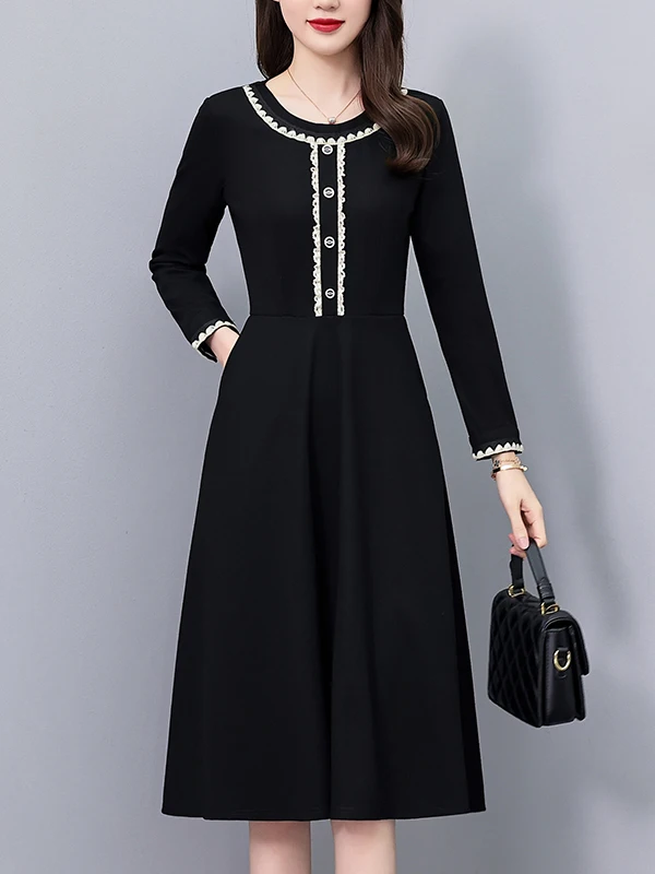 Elegant Black Long Sleeve Dress Women's Fashion Spring Autumn Winter Style Petite Skirt A-Line Midi Cotton Polyester Blend
Elegant Black Long Sleeve Dress Women's Fashion Spring Autumn Winter Style Petite Skirt A-Line Midi Cotton Polyester Blend