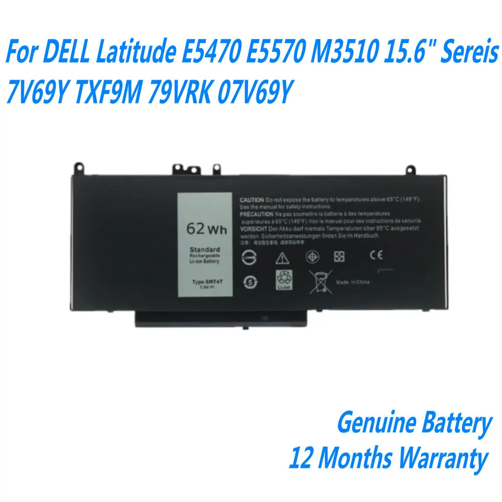 NEW 6MT4T Laptop Battery For DELL Latitude E5470 E5570 M3510 15.6" Sereis 7V69Y TXF9M 79VRK 07V69Y 7.6V 62WH
NEW 6MT4T Laptop Battery For DELL Latitude E5470 E5570 M3510 15.6" Sereis 7V69Y TXF9M 79VRK 07V69Y 7.6V 62WH