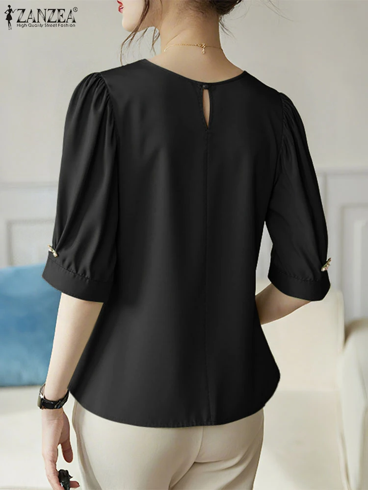 ZANZEA 2022, летние офисные атласные блузки с короткими рукавами, женская однотонная рубашка-туника, повседневные блузки с круглым вырезом, женские рабочие топы большого размера
ZANZEA 2022, летние офисные атласные блузки с короткими рукавами, женская однотонная рубашка-туника, повседневные блузки с круглым вырезом, женские рабочие топы большого размера