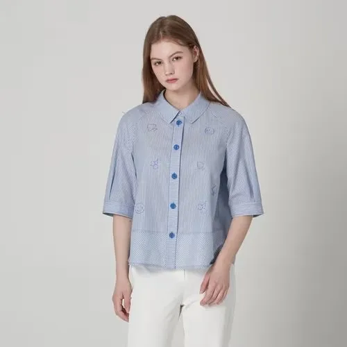 Casual Striped Short Sleeve Shirt Women's Loose Fashionable Top by Awei Summer New Brand Clothing Straight Cut Cotton Blend
Casual Striped Short Sleeve Shirt Women's Loose Fashionable Top by Awei Summer New Brand Clothing Straight Cut Cotton Blend