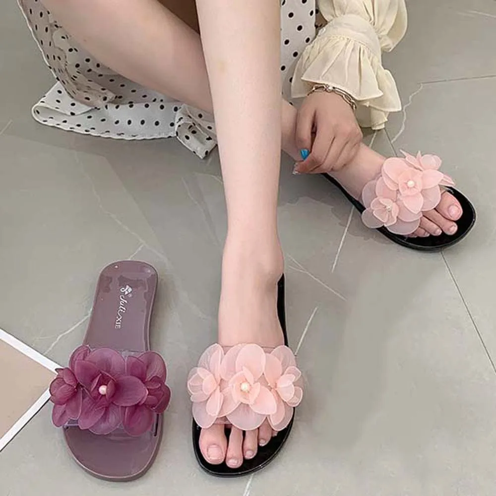 Holiday Outer Wear Women Flower Crystal Slippers Jelly Transparent Flower Waterproof Seaside Sandals Flat Shoes Pink Purple
Holiday Outer Wear Women Flower Crystal Slippers Jelly Transparent Flower Waterproof Seaside Sandals Flat Shoes Pink Purple