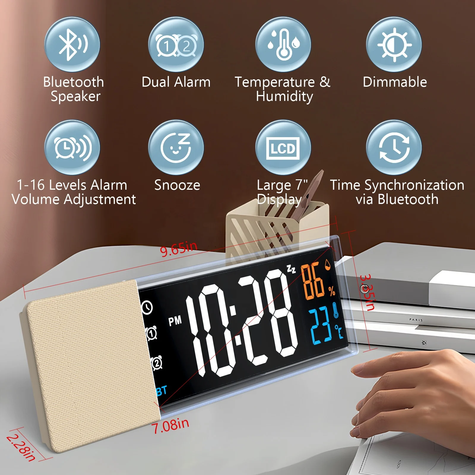 VA Big Screen Alarm Clock Display Speaker Hight Quality Portable Bluetooth Surround Sound Speaker for Home Bedroom
VA Big Screen Alarm Clock Display Speaker Hight Quality Portable Bluetooth Surround Sound Speaker for Home Bedroom