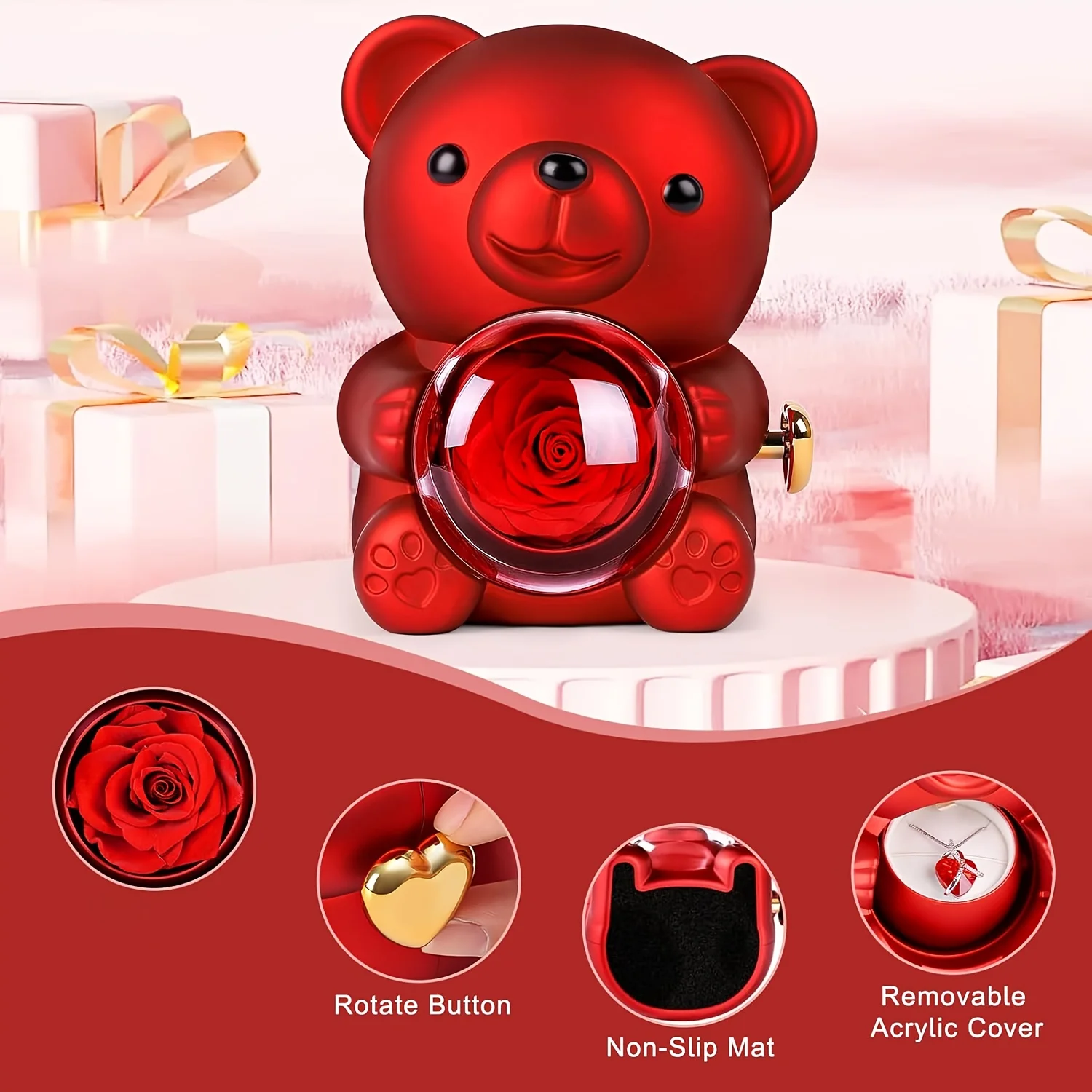 Teddy Bear Rose Gift Box | Jewelry Box with Hidden Space for Ring or Earrings, Includes Artificial Rose, Valentine'S Day Gift
Teddy Bear Rose Gift Box | Jewelry Box with Hidden Space for Ring or Earrings, Includes Artificial Rose, Valentine'S Day Gift