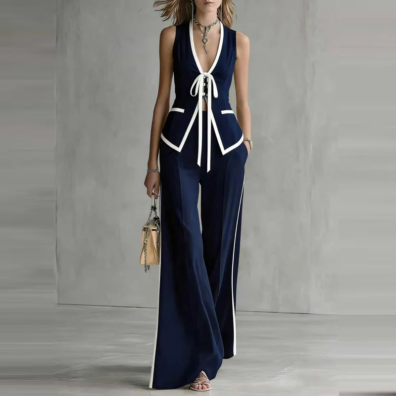 Elegant V-neck Sleeveless Tank & Pant Set Women Fashion Contrast Color Loose Summer Outfits Casual Pocket Tie-Up 2Pc Street Suit
Elegant V-neck Sleeveless Tank & Pant Set Women Fashion Contrast Color Loose Summer Outfits Casual Pocket Tie-Up 2Pc Street Suit