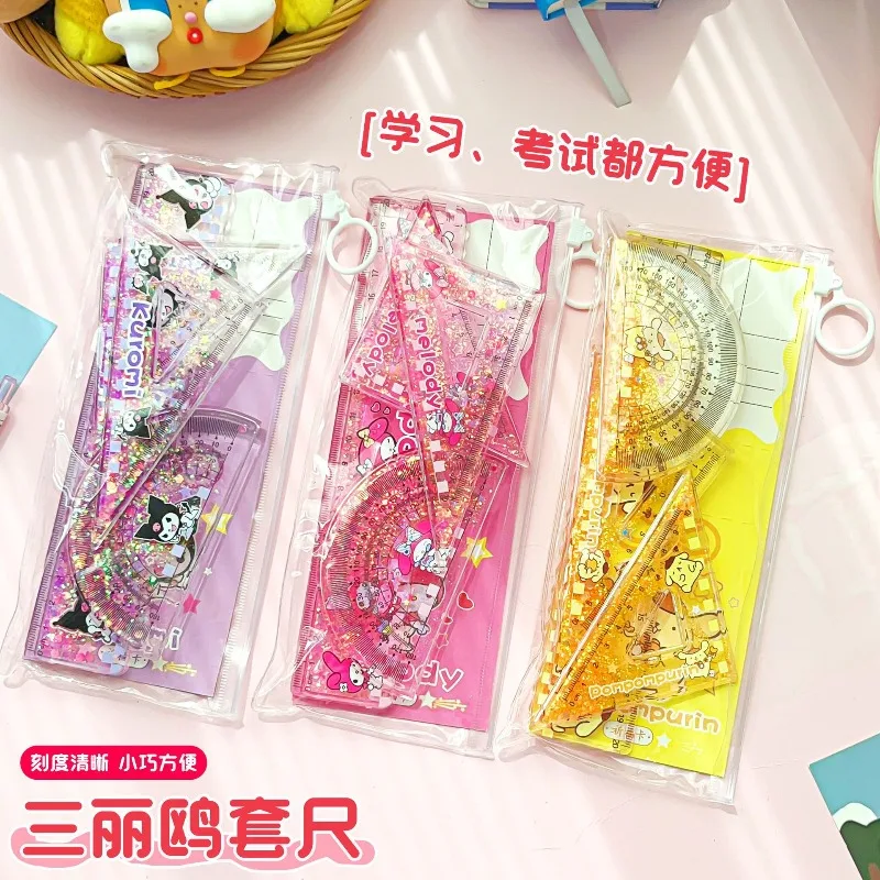 New Sanrio Acrylic Cute Cartoon Oil Flowing Sand Ruler Set, Four Piece Drawing, Office, Student, Children's Stationery Gift
New Sanrio Acrylic Cute Cartoon Oil Flowing Sand Ruler Set, Four Piece Drawing, Office, Student, Children's Stationery Gift