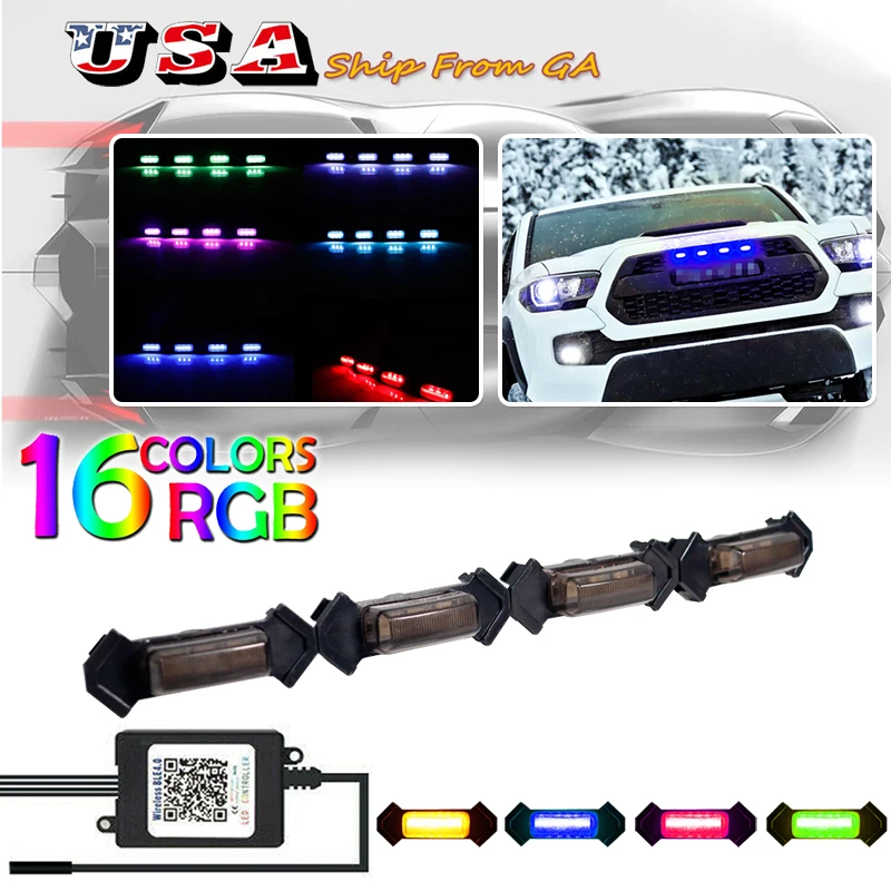 4PCS Bluetooth Control RGB LED Front Grill Lights Kit For Toyota Tacoma DRL/Driving/Position Lights 2016-2020
4PCS Bluetooth Control RGB LED Front Grill Lights Kit For Toyota Tacoma DRL/Driving/Position Lights 2016-2020