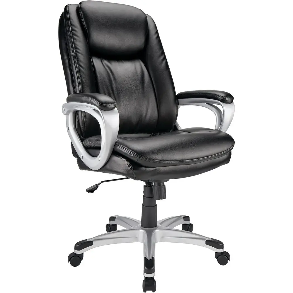 Bonded Leather High-Back Chair, Black and Silver Accents
Bonded Leather High-Back Chair, Black and Silver Accents