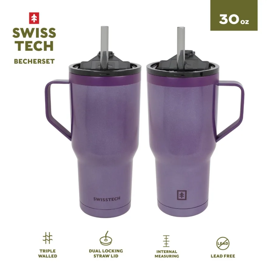 30 oz Triple Wall Stainless Steel Tumblers with Handles and Leakproof Lids, 2-Pack
30 oz Triple Wall Stainless Steel Tumblers with Handles and Leakproof Lids, 2-Pack