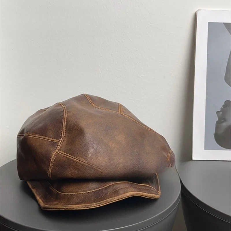 The wastely-style leather beret pleated heavy industry hat and small artistic trend that makes face good
The wastely-style leather beret pleated heavy industry hat and small artistic trend that makes face good
