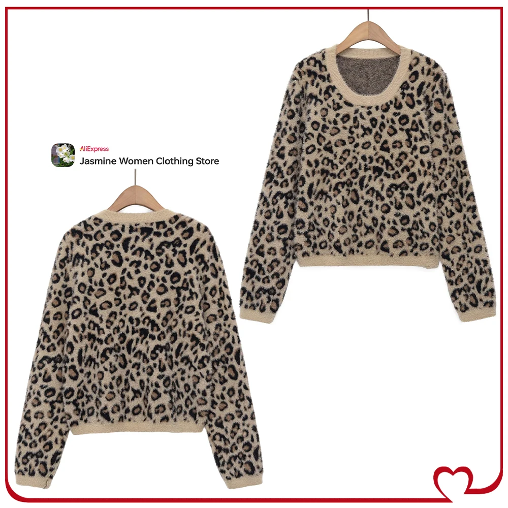 Women Stylish Faux Fur Animal Print Knit Jumper Elegant Chic Round Neck and Long Sleeves Leopard Sweater Autumn Casual Knitwears
Women Stylish Faux Fur Animal Print Knit Jumper Elegant Chic Round Neck and Long Sleeves Leopard Sweater Autumn Casual Knitwears