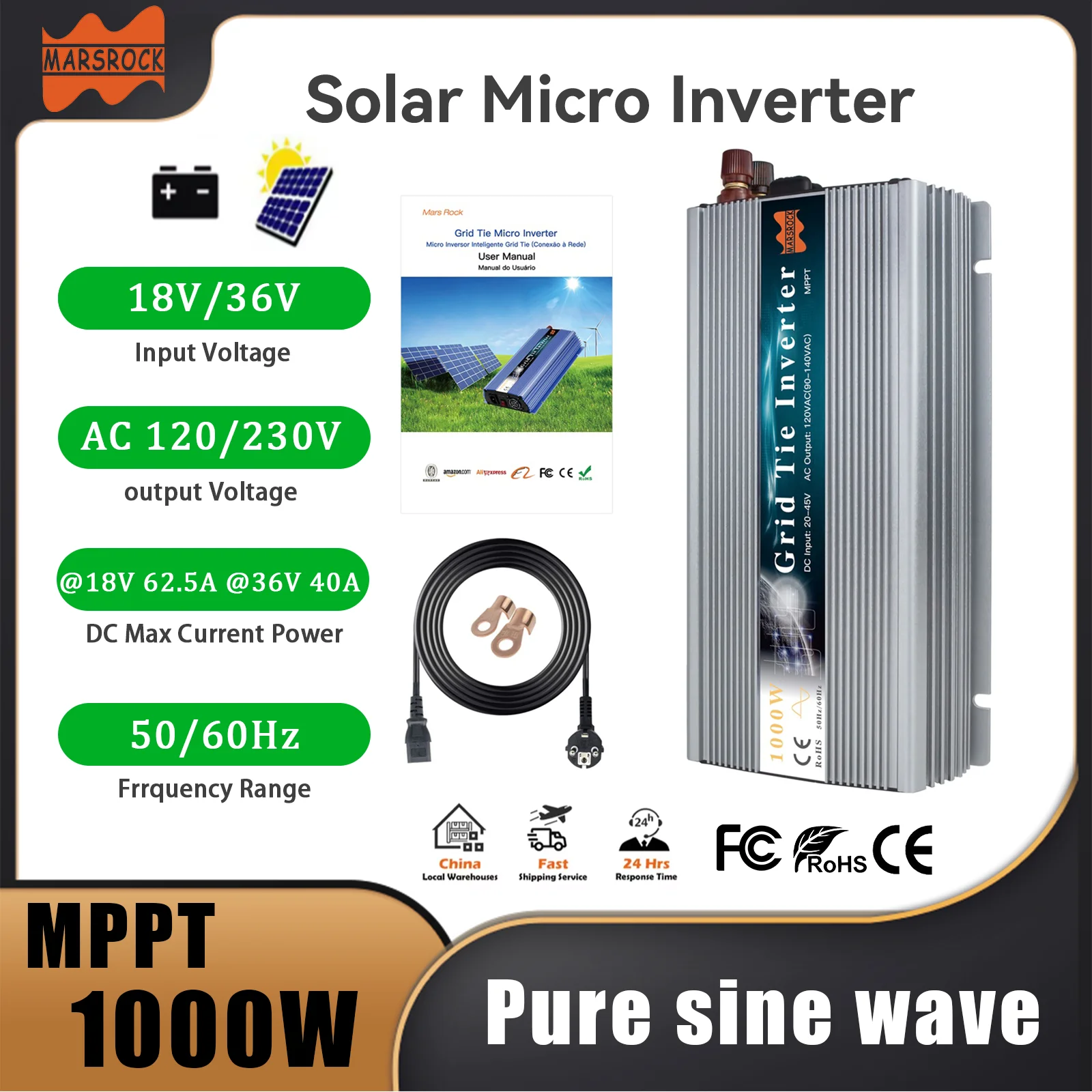 MPPT 1000W Grid Tie Micro Solar Inverter DC 18V 36V to AC 120V 230V Чистая синусоида Преобразователь для солнечной и ветровой энергии и дома
MPPT 1000W Grid Tie Micro Solar Inverter DC 18V 36V to AC 120V 230V Чистая синусоида Преобразователь для солнечной и ветровой энергии и дома