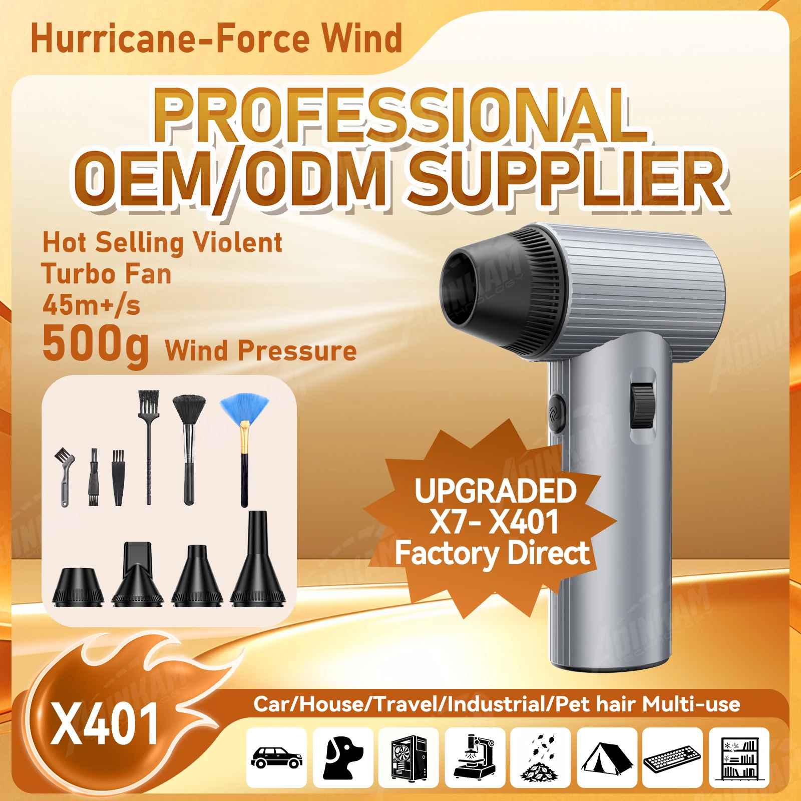 ADINKAM Violent Turbo Blower Fan 500G Wind Pressure Upgrated X7-X401 Factory Direct Sales Eco-friendly for Car Travel Office
ADINKAM Violent Turbo Blower Fan 500G Wind Pressure Upgrated X7-X401 Factory Direct Sales Eco-friendly for Car Travel Office