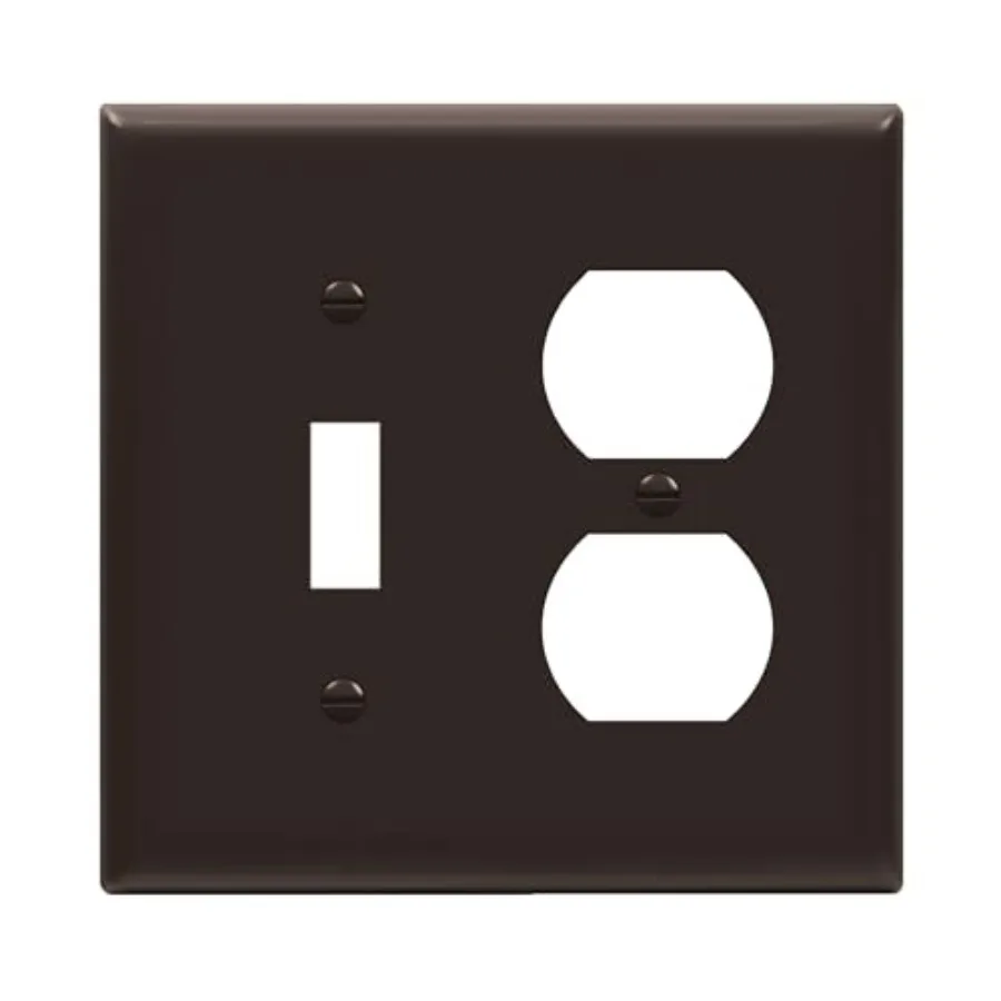 Combination Toggle Light Switch/Duplex Receptacle Outlet Wall Plate, 2-Gang 4.50" x 4.57", Polycarbonate Thermoplastic, 881121-
Combination Toggle Light Switch/Duplex Receptacle Outlet Wall Plate, 2-Gang 4.50" x 4.57", Polycarbonate Thermoplastic, 881121-
