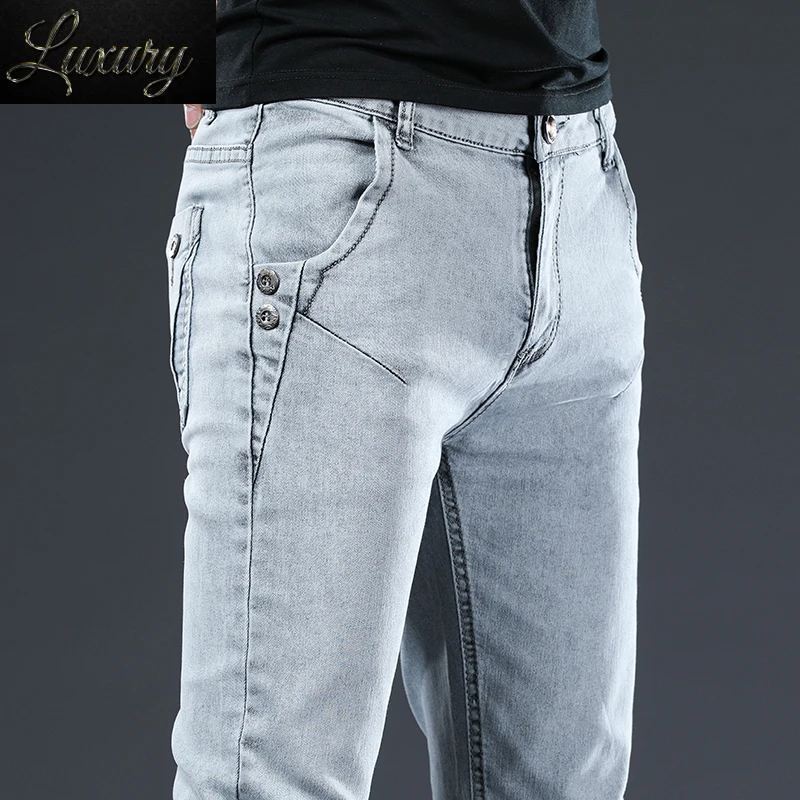 Spring Autumn Buttons Men Jeans Youth Slim Skinny Pencil Pants Stretch Straight Cotton Comfortable Denim Brand Clothing
Spring Autumn Buttons Men Jeans Youth Slim Skinny Pencil Pants Stretch Straight Cotton Comfortable Denim Brand Clothing