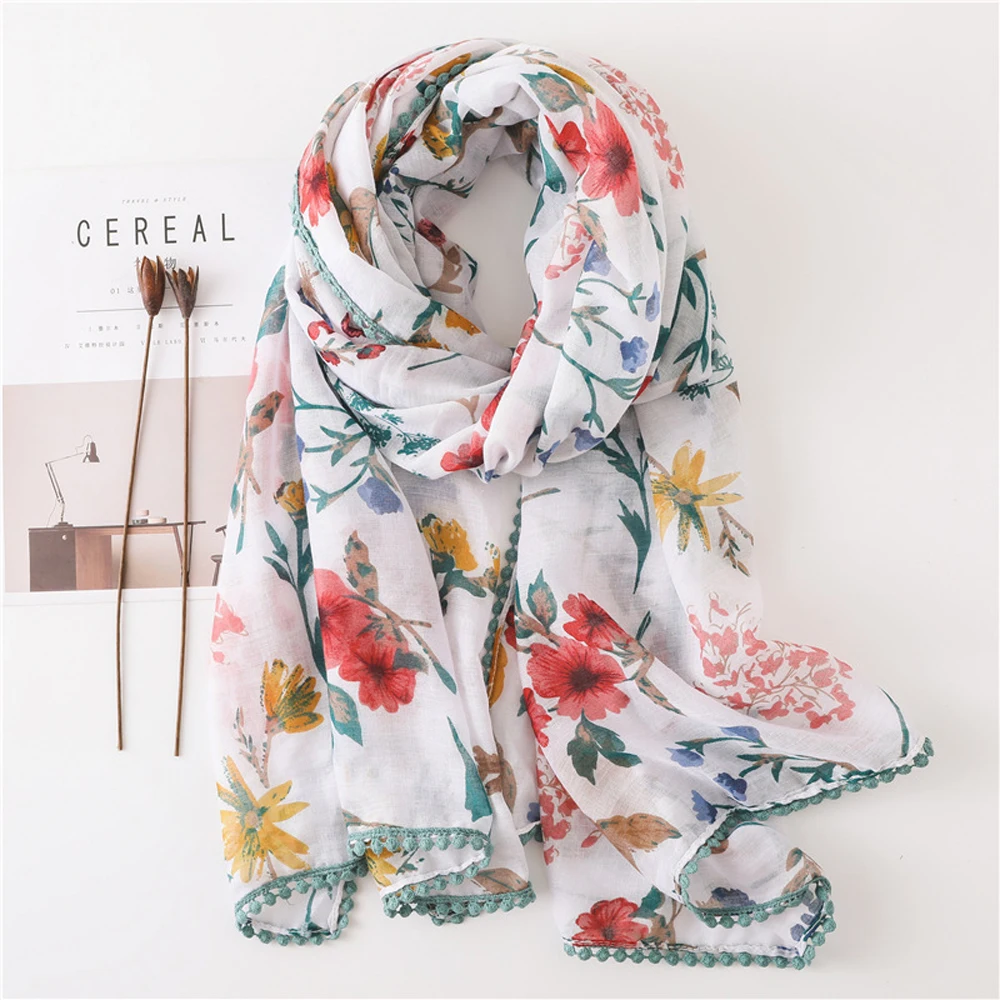 Fashion Lady Flower Pattern Pompon Scarf Shawls Long Floral Print Trim Muslim Wrap Hijab Scarves Free Shipping
Fashion Lady Flower Pattern Pompon Scarf Shawls Long Floral Print Trim Muslim Wrap Hijab Scarves Free Shipping