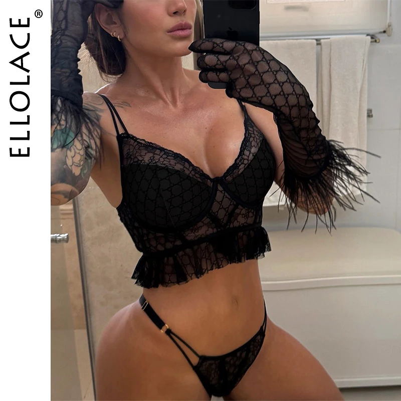 Ellolace Sexy Lingerie For Women Sissy Coquette Bra Brief 2PC Set with Feather Gloves See Through Lattice Plaid Tulle Kit
Ellolace Sexy Lingerie For Women Sissy Coquette Bra Brief 2PC Set with Feather Gloves See Through Lattice Plaid Tulle Kit
