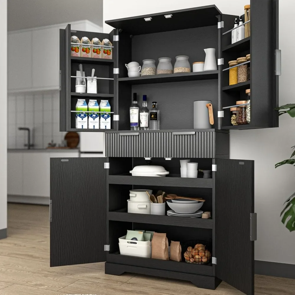 Fluted Large Pantry Storage Cabinet with 3 Keyboard Drawers and 6 Door Spice Racks, 72“H Freestanding Kitchen Storage Hutch with
Fluted Large Pantry Storage Cabinet with 3 Keyboard Drawers and 6 Door Spice Racks, 72“H Freestanding Kitchen Storage Hutch with