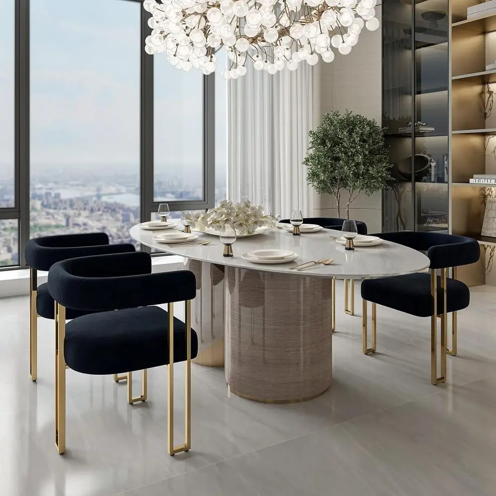 Velvet Upholstered Dining Chairs Set of 4 with Gold Legs & Armrests, Curved Backrest for Kitchen or Living Room
Velvet Upholstered Dining Chairs Set of 4 with Gold Legs & Armrests, Curved Backrest for Kitchen or Living Room