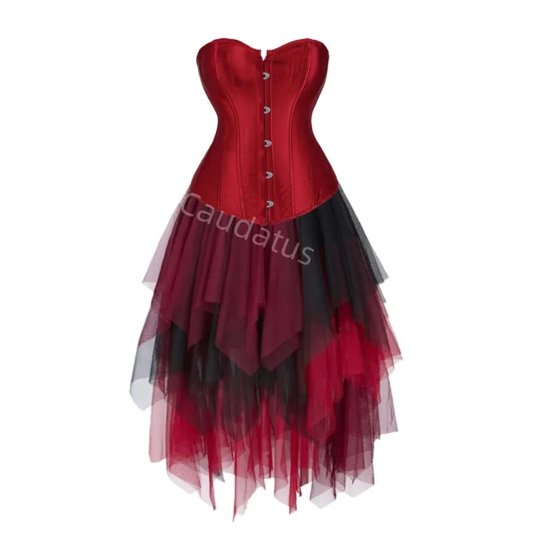 Corset Dress Costume irregular skirt Set With Lace Bustier Costume Solid color Burlesque simple Plus Size Gothic Halloween Red
Corset Dress Costume irregular skirt Set With Lace Bustier Costume Solid color Burlesque simple Plus Size Gothic Halloween Red