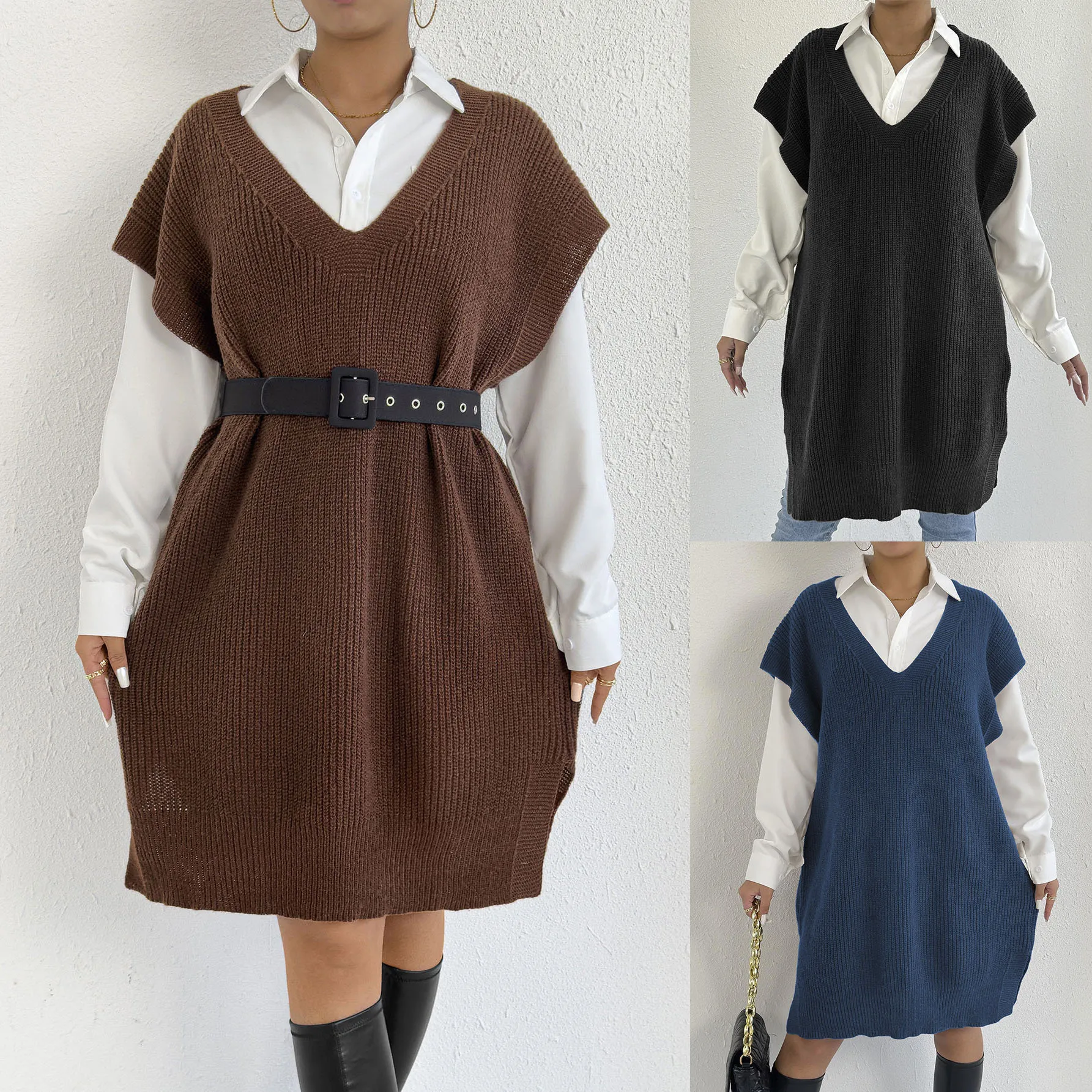 Women's Mid-Length Deep V Loose Casual Sweater Vest Outer Dress (Excluding Belt)
Women's Mid-Length Deep V Loose Casual Sweater Vest Outer Dress (Excluding Belt)